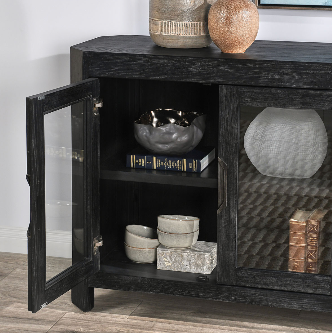 MacArthur 84" Reclaimed Oak 4-Door Cabinet in Antique Black