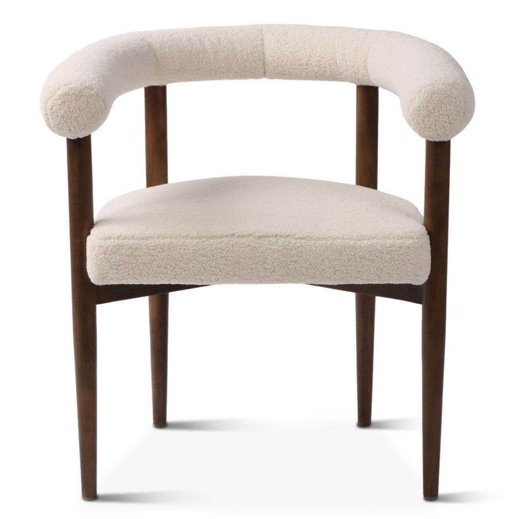 Winnie 26" White Boucle Arm Chair Walnut Legs