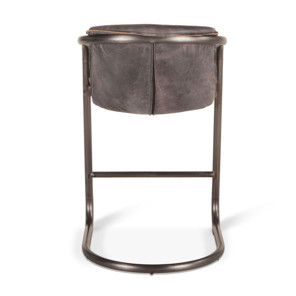Industrial Loft Metal and Cigar Brown Leather Counter Stool