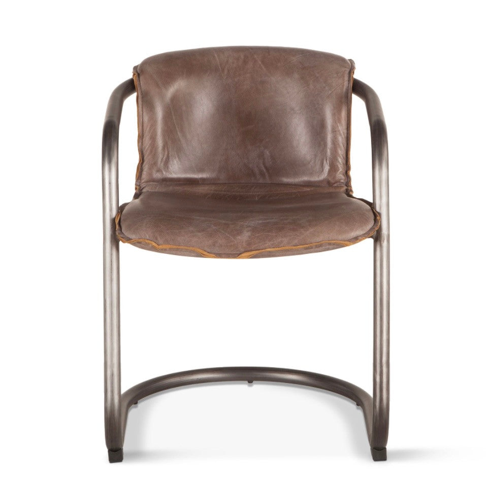 Industrial Loft Metal and Leather Dining Chair in Jet Brown