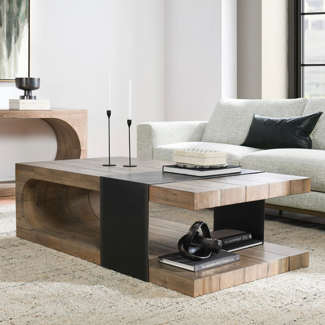 Danica 62" Reclaimed Wood and Iron Coffee Table