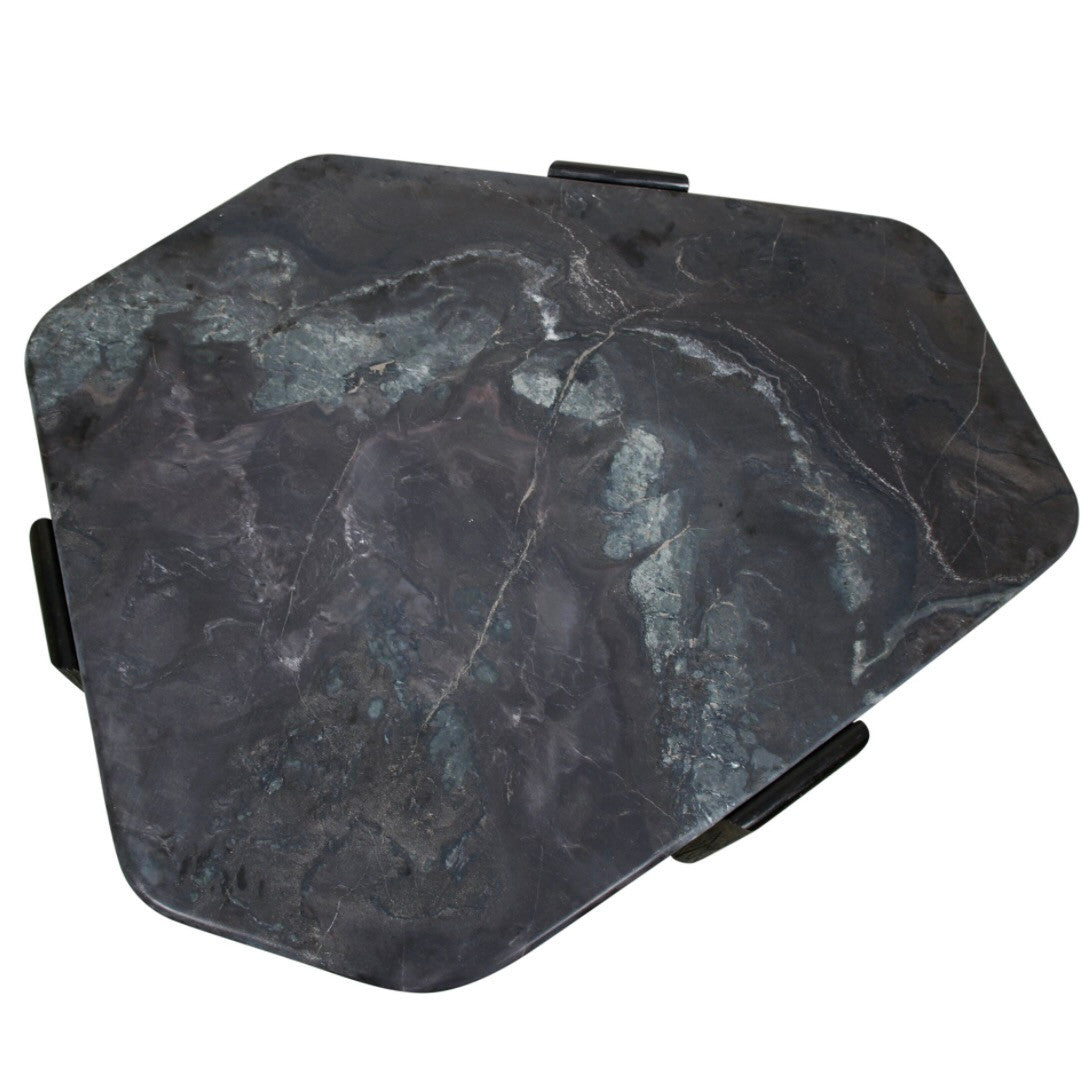Breton 54" Hexagonal Coffee Table with Lava Marble in Dark Walnut