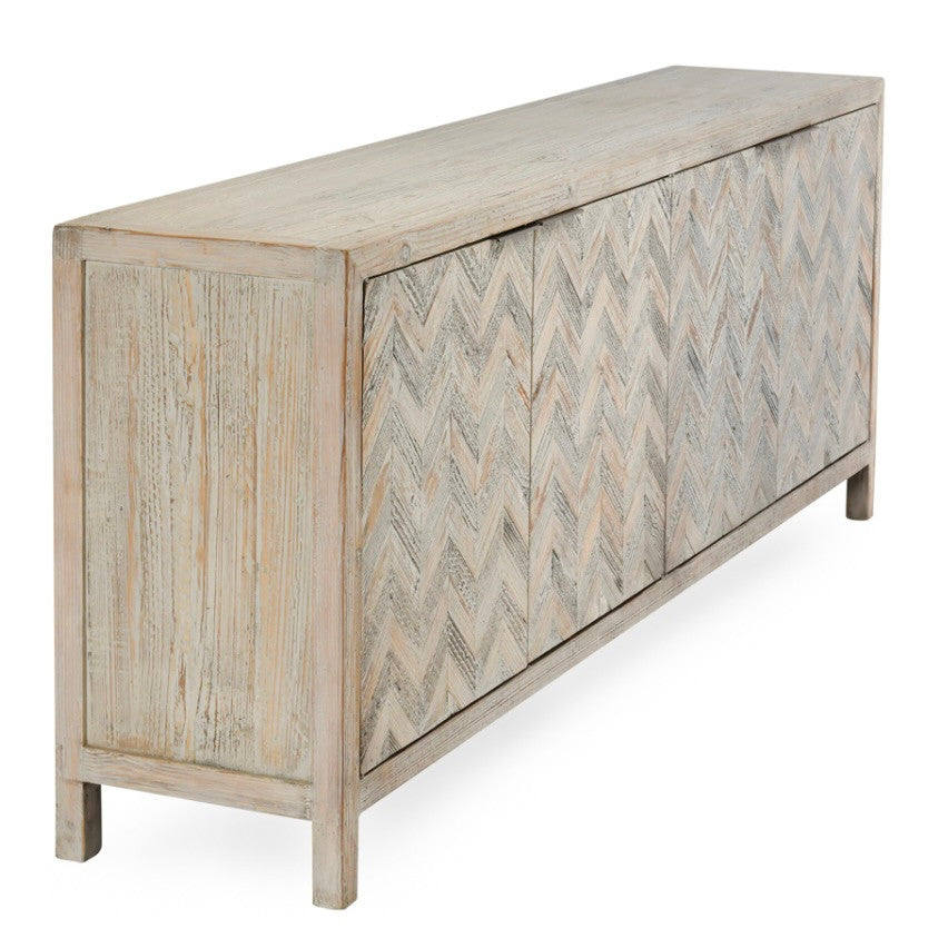 Sabrina 94" Reclaimed Pine Chevron Patterned 4-Door Cabinet