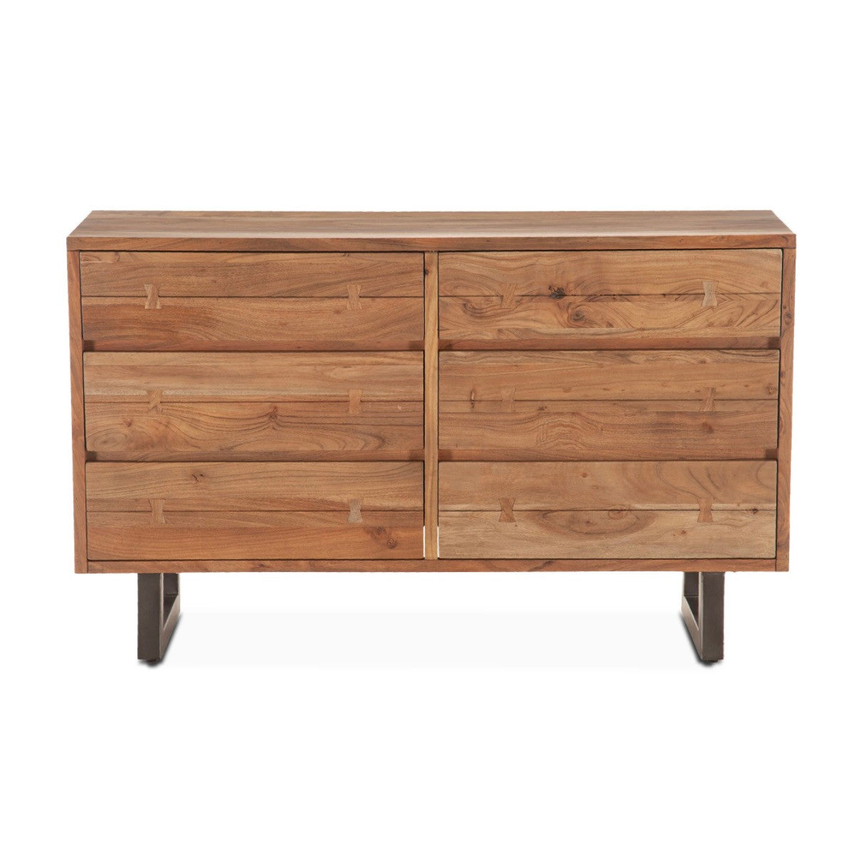 Live Edge Solid Wood & Iron 6-Drawer Dresser 58" - Smoked Acacia