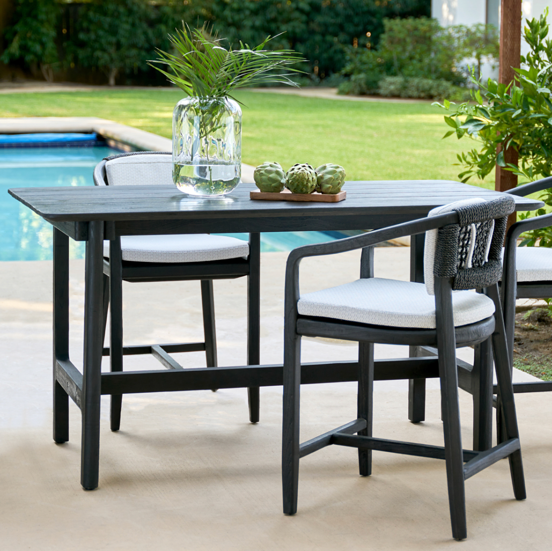Dawn Teak Wood Outdoor Counter Table in Black 67"