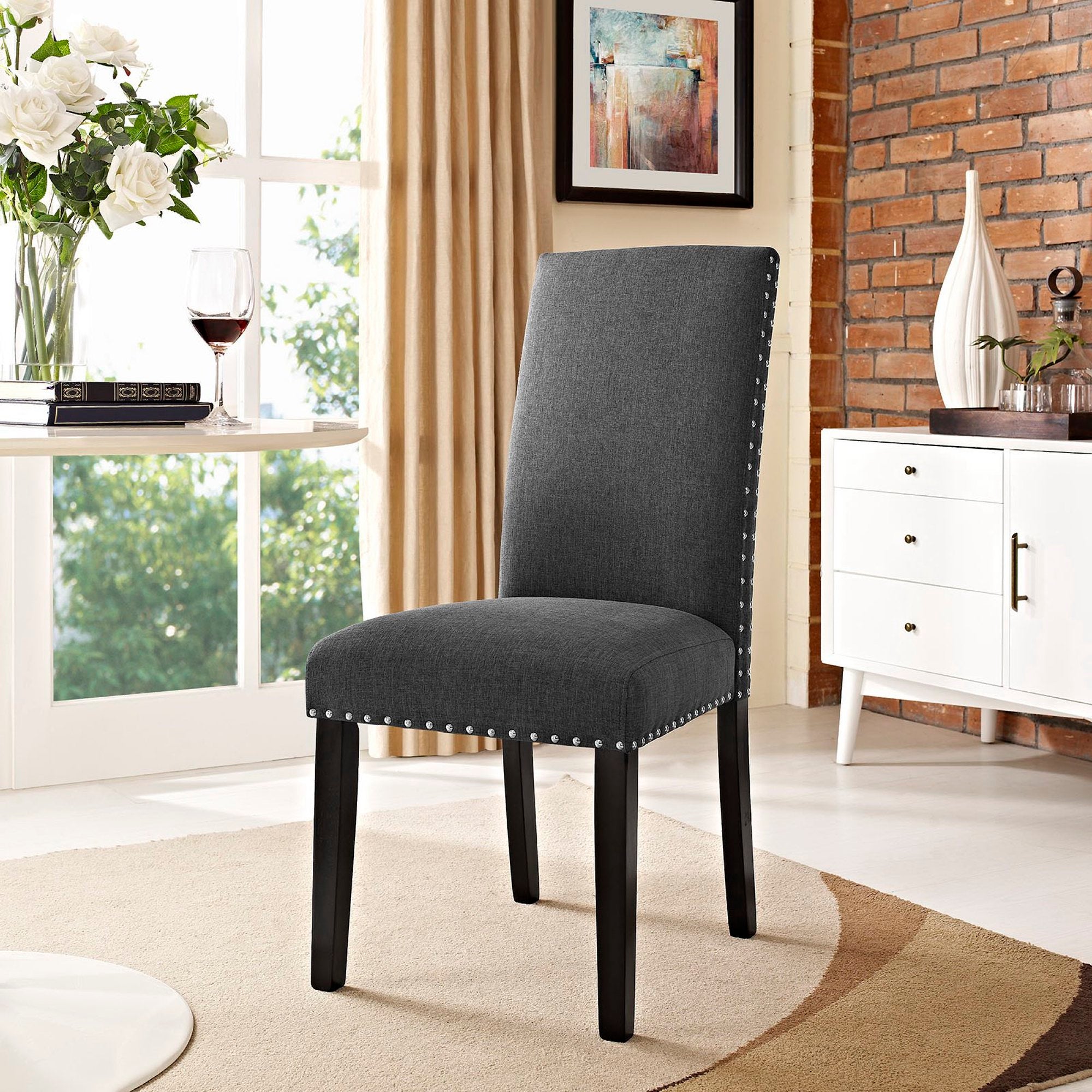 Parcel Dining Upholstered Fabric Side Chair - White
