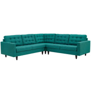 Empress 3 Piece Upholstered Fabric Sectional Sofa Set - Teal