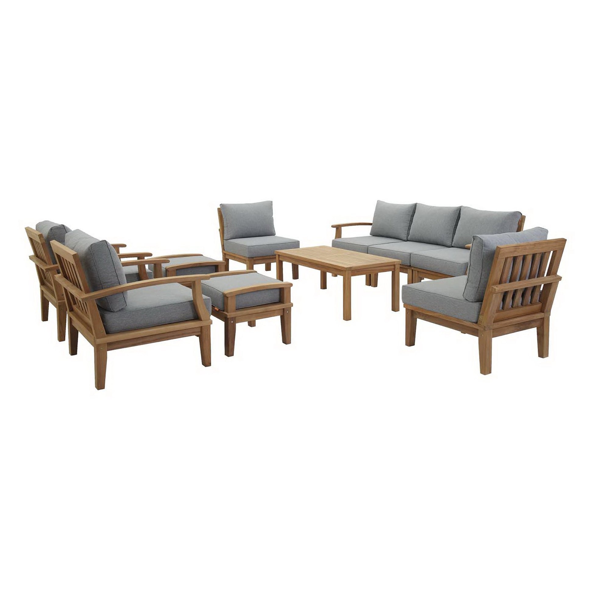 Marina 10 Piece Outdoor Patio Teak Set - Natural Gray