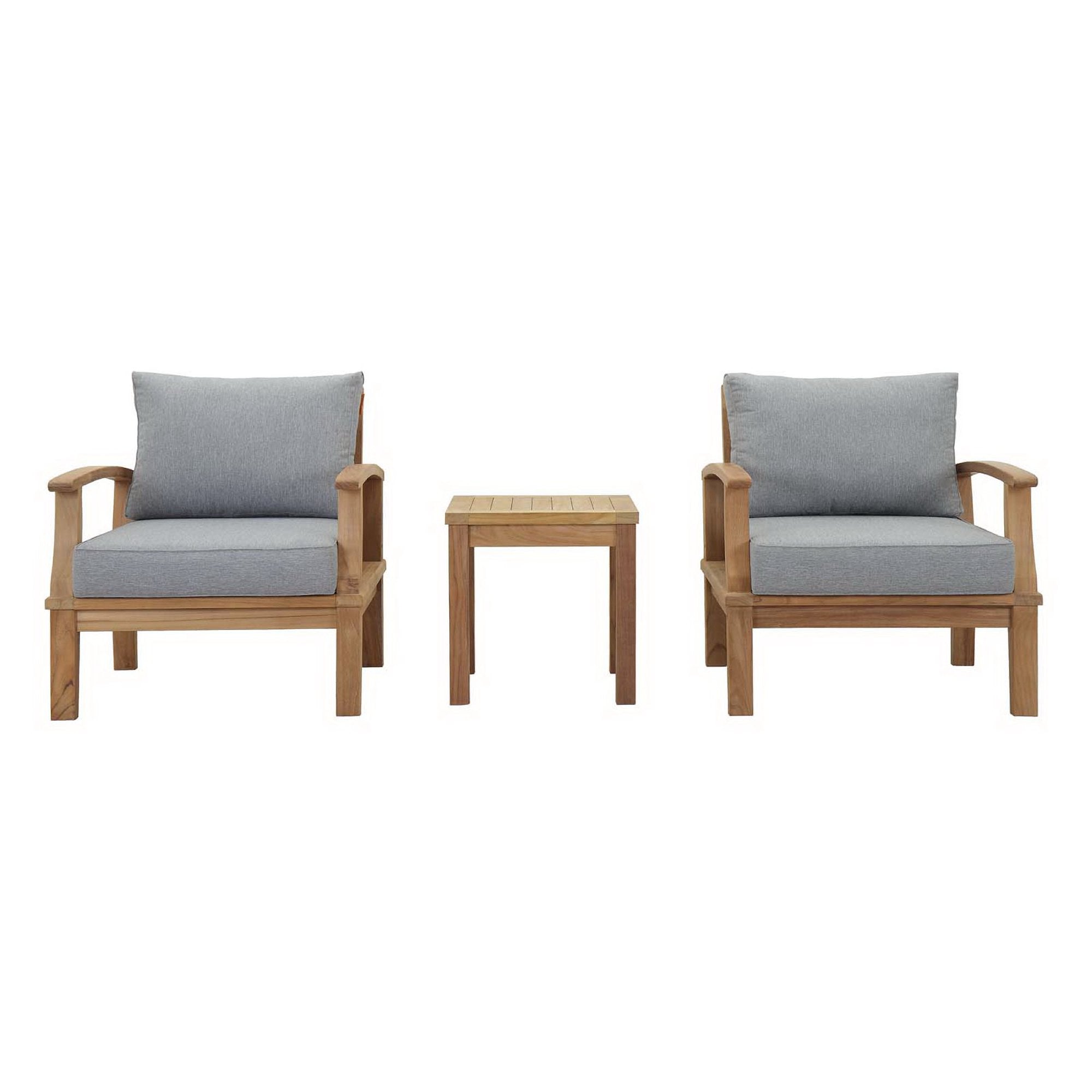 Marina 3 Piece Outdoor Patio Teak Set - Natural Gray
