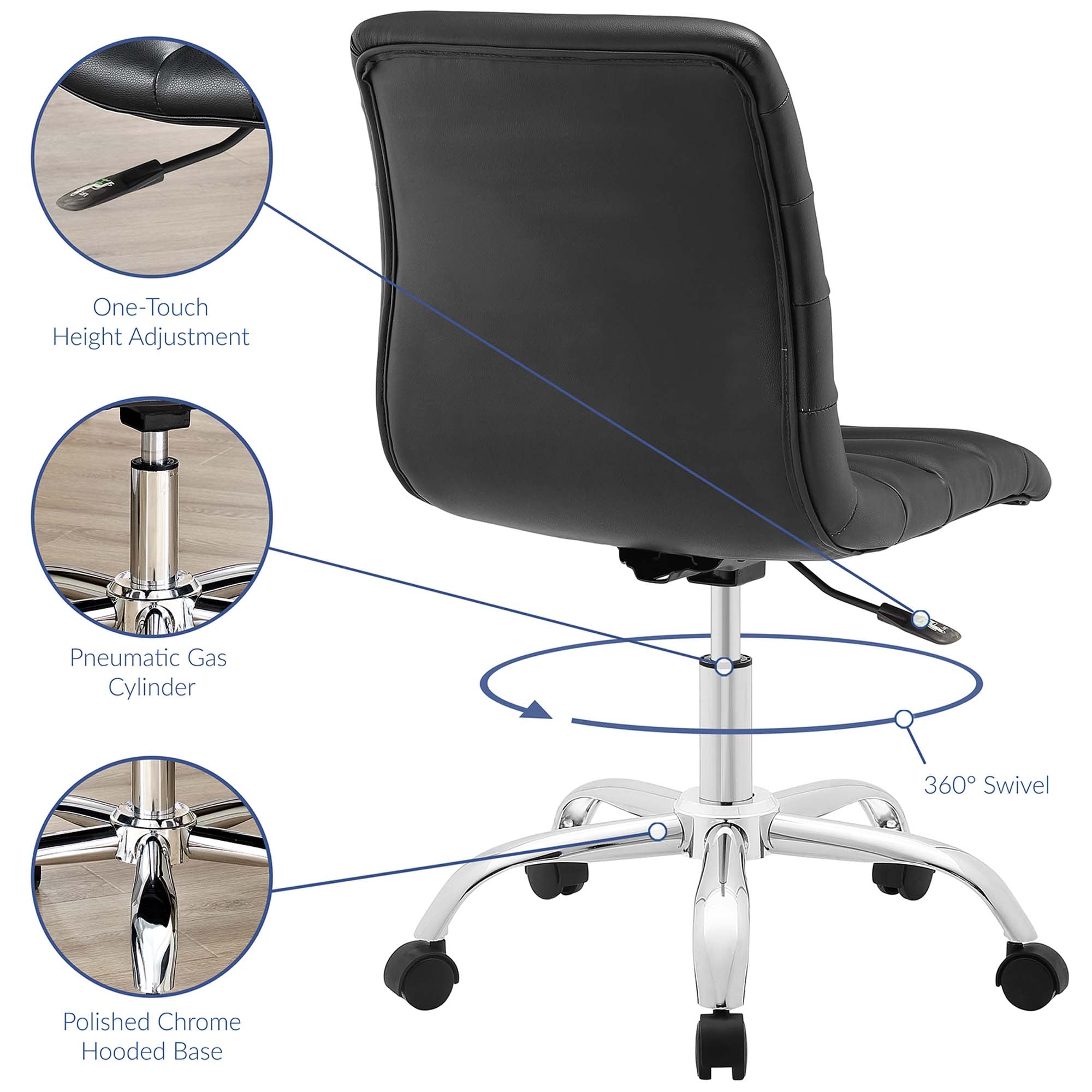 Ripple Armless Mid Back Vinyl Office Chair - Gray