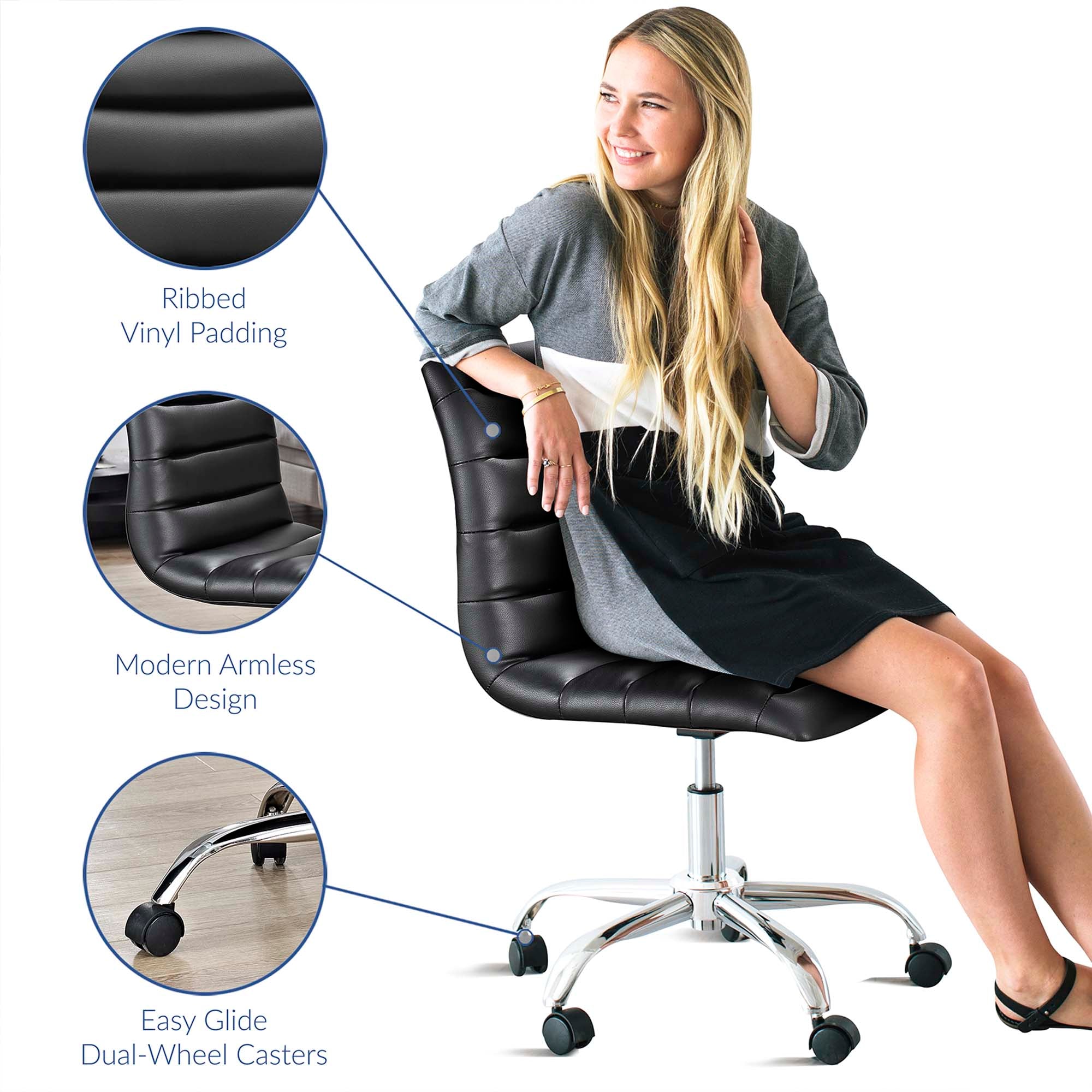 Ripple Armless Mid Back Vinyl Office Chair - White