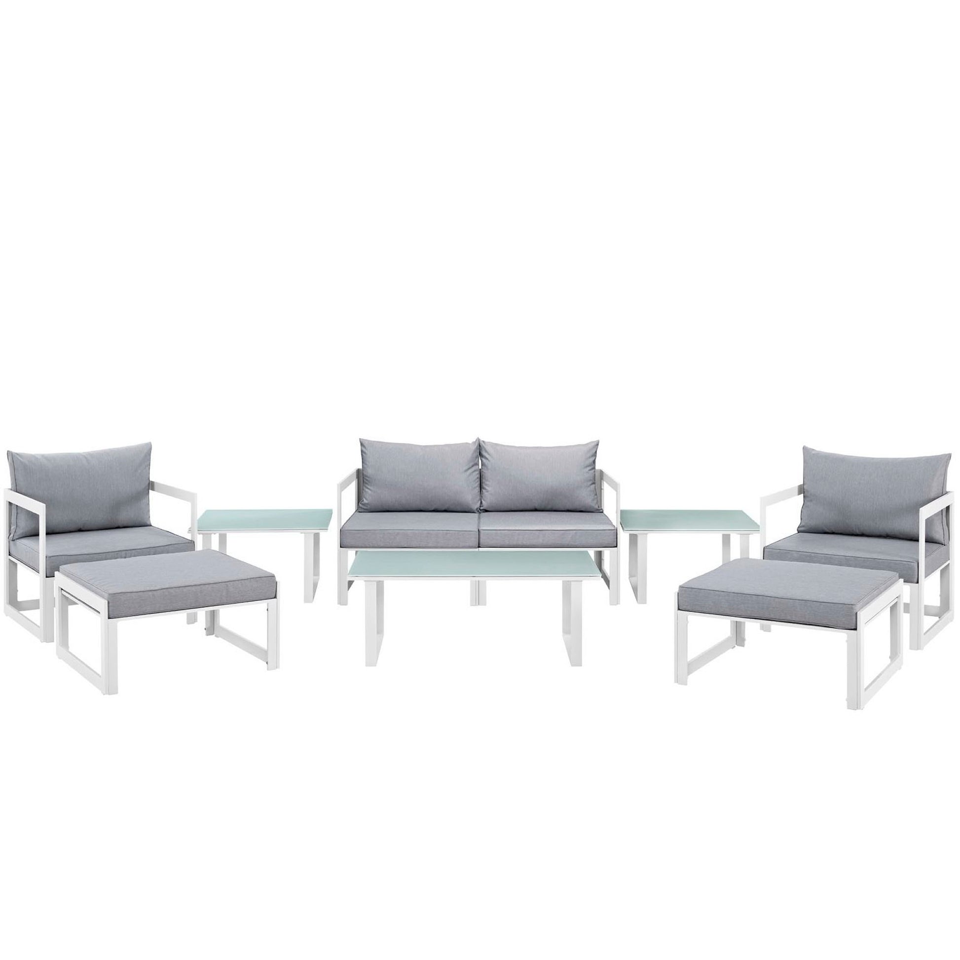 Fortuna 9 Piece Outdoor Patio Sectional Sofa Set - White Gray