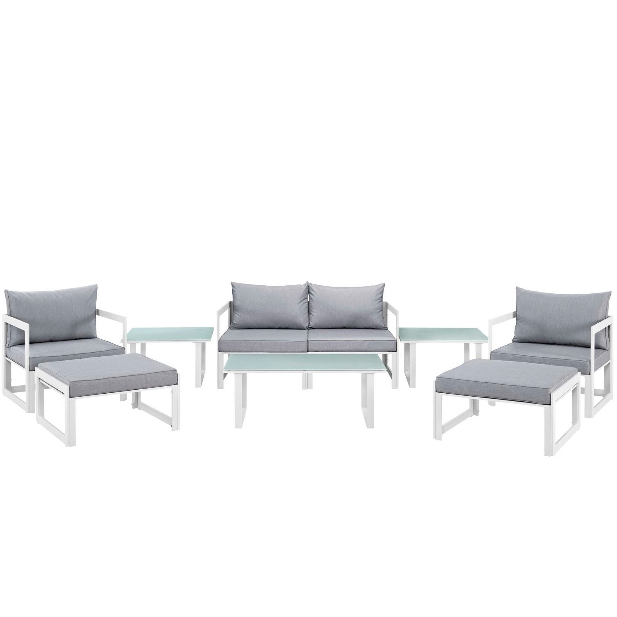 Fortuna 9 Piece Outdoor Patio Sectional Sofa Set - White Gray