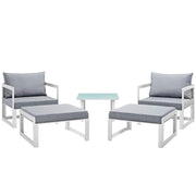 Fortuna 5 Piece Outdoor Patio Sectional Sofa Set - White Gray