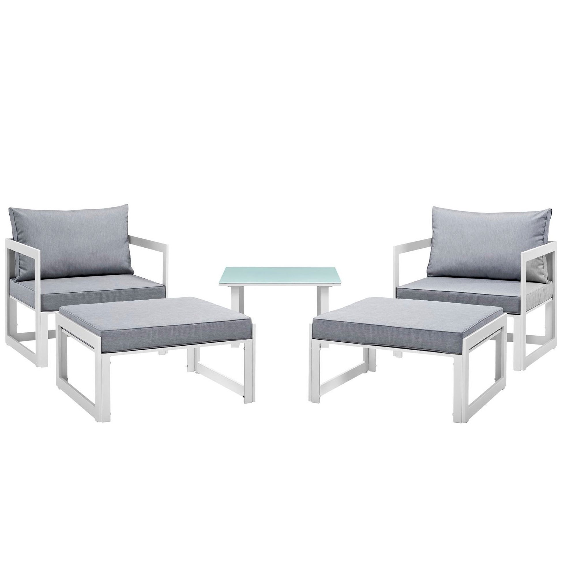 Fortuna 5 Piece Outdoor Patio Sectional Sofa Set - White Gray