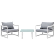 Fortuna 3 Piece Outdoor Patio Sectional Sofa Set - White Gray