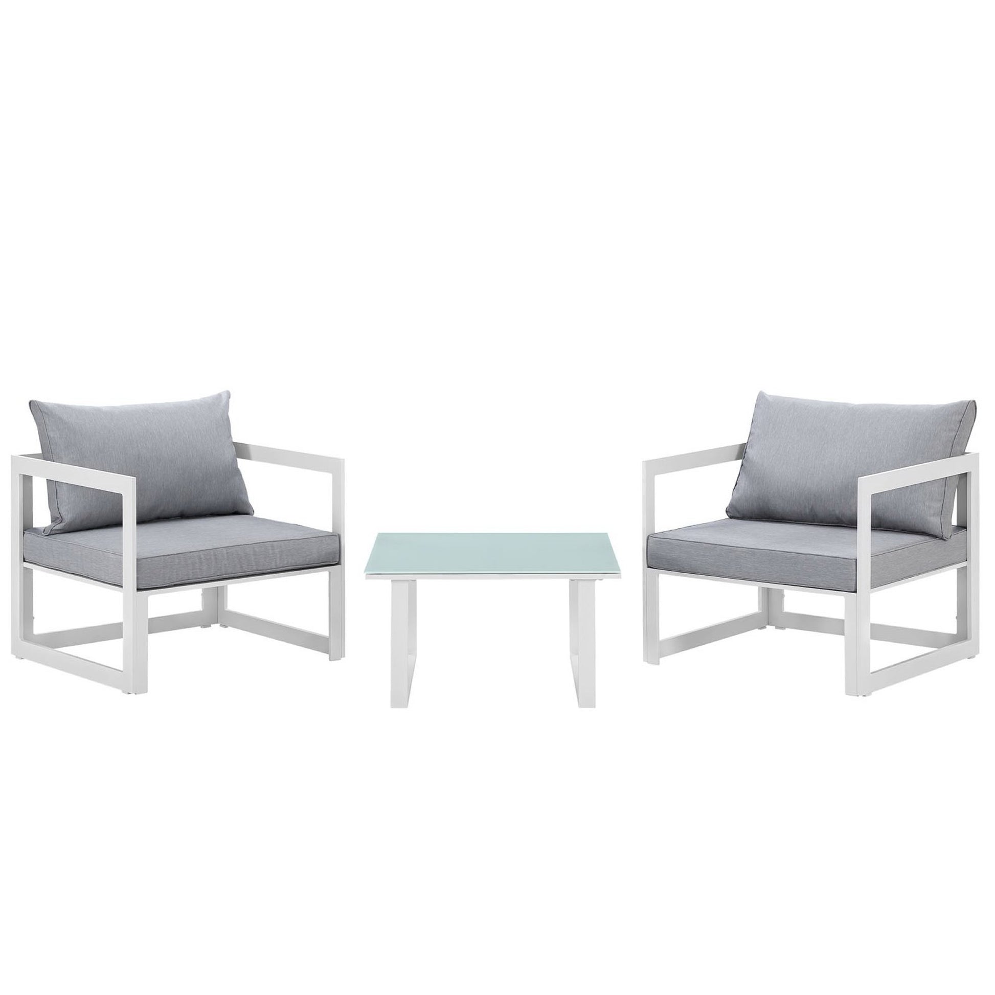 Fortuna 3 Piece Outdoor Patio Sectional Sofa Set - White Gray