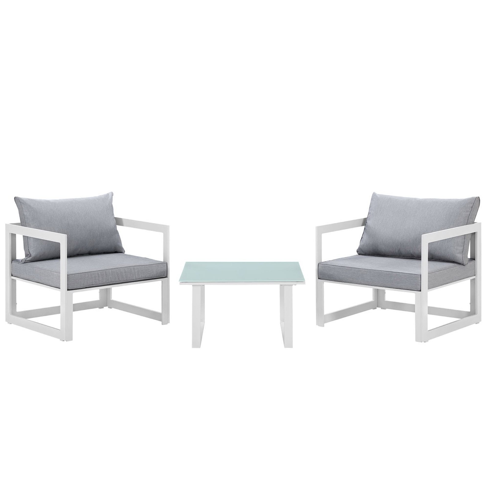 Fortuna 3 Piece Outdoor Patio Sectional Sofa Set - White Gray