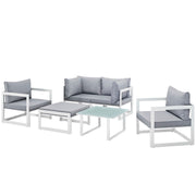Fortuna 6 Piece Outdoor Patio Sectional Sofa Set - White Gray