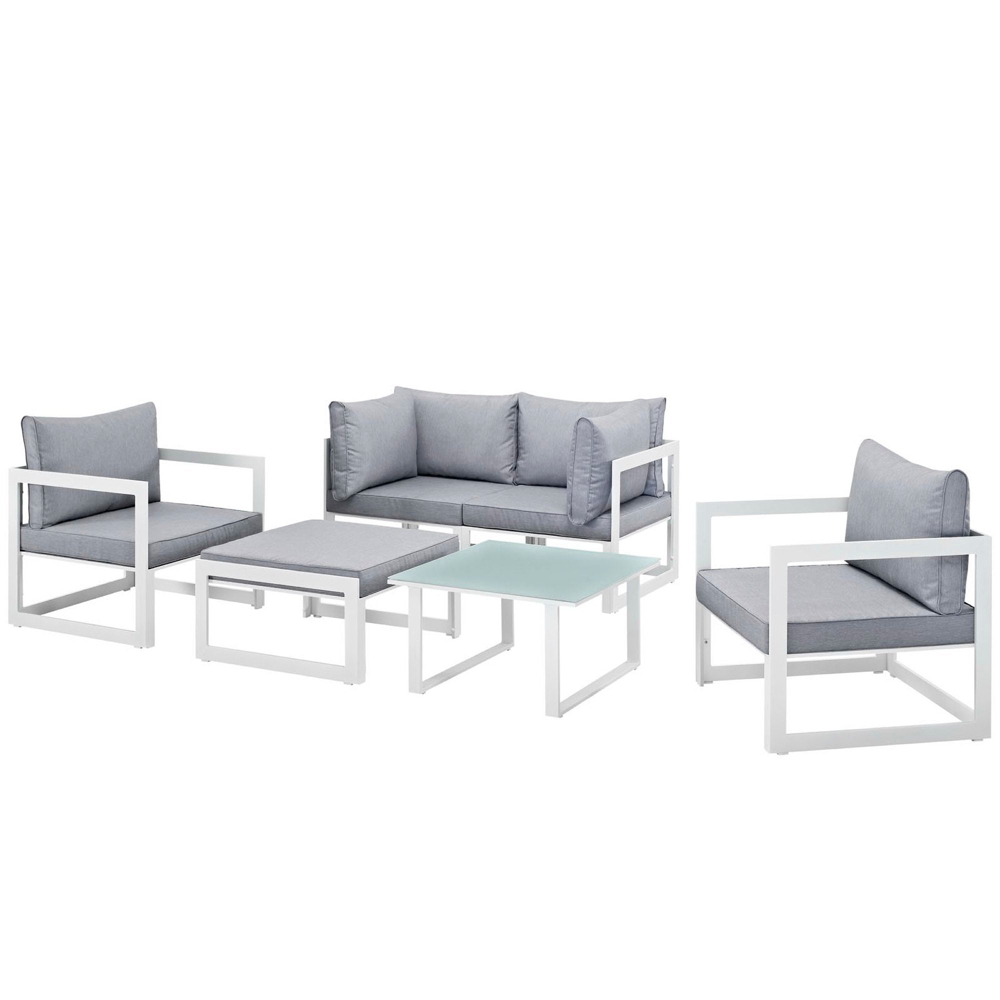 Fortuna 6 Piece Outdoor Patio Sectional Sofa Set - White Gray