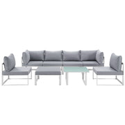 Fortuna 8 Piece Outdoor Patio Sectional Sofa Set - White Gray