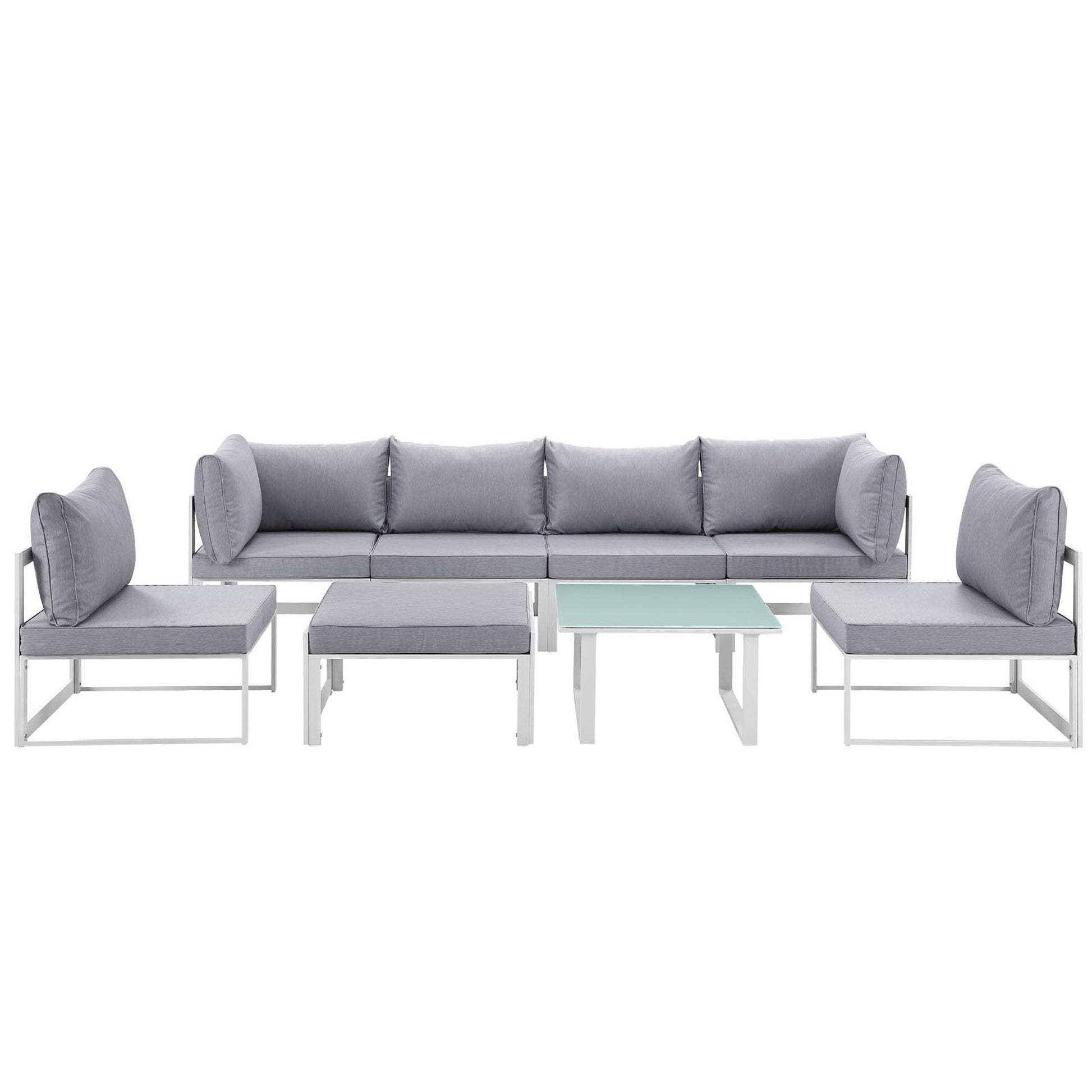 Fortuna 8 Piece Outdoor Patio Sectional Sofa Set - White Gray