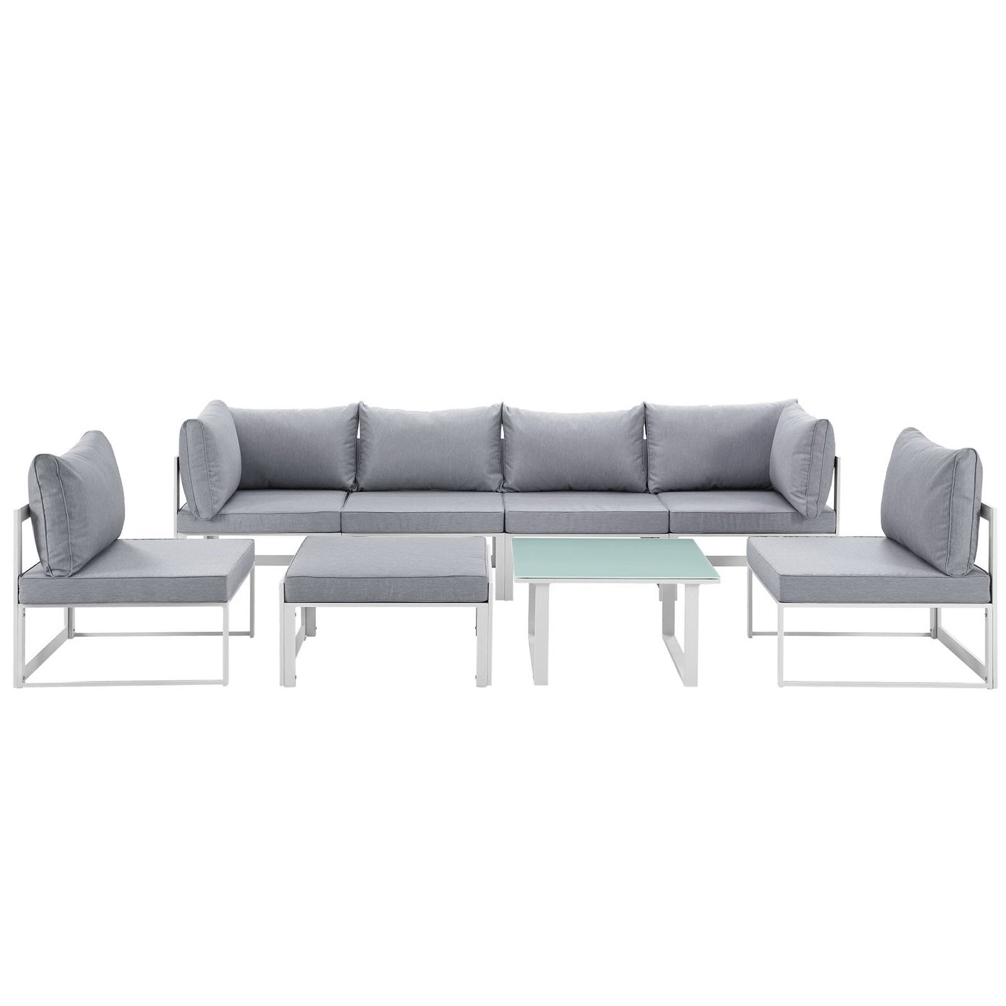 Fortuna 8 Piece Outdoor Patio Sectional Sofa Set - White Gray