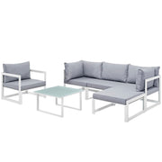 Fortuna 6 Piece Outdoor Patio Sectional Sofa Set - White Gray