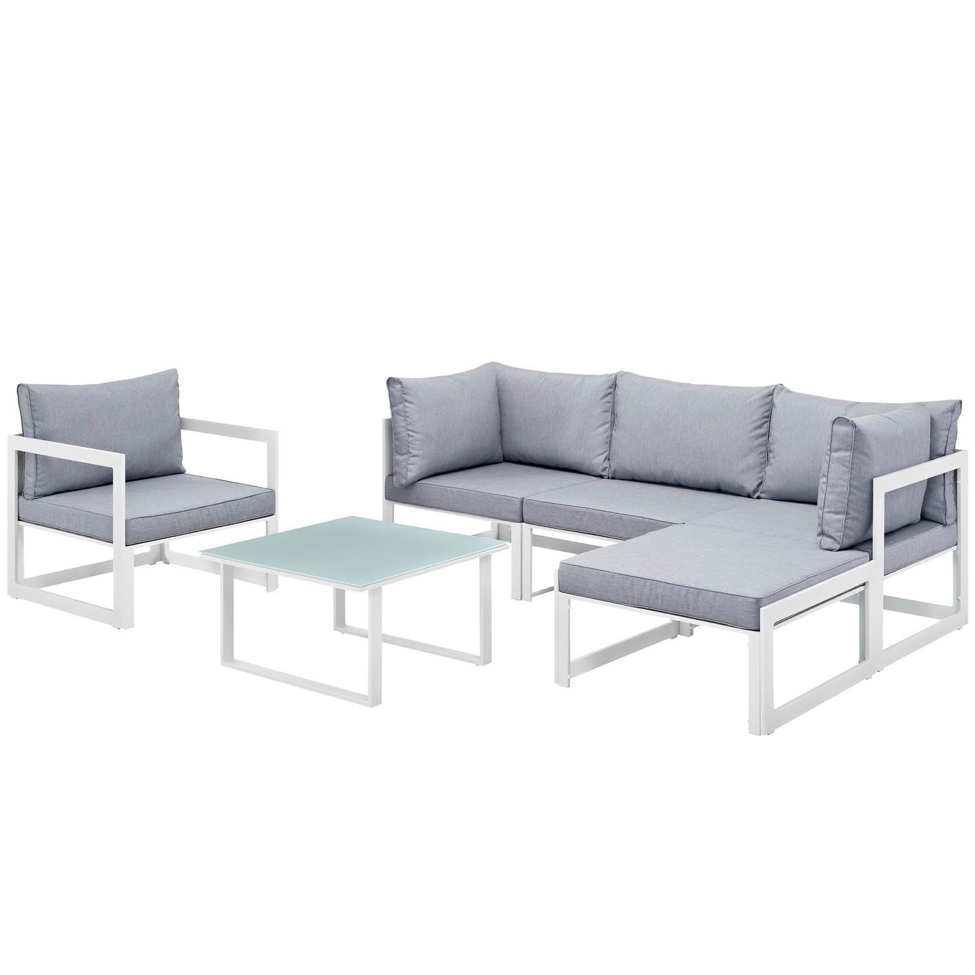 Fortuna 6 Piece Outdoor Patio Sectional Sofa Set - White Gray