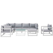 Fortuna 9 Piece Outdoor Patio Sectional Sofa Set - White Gray
