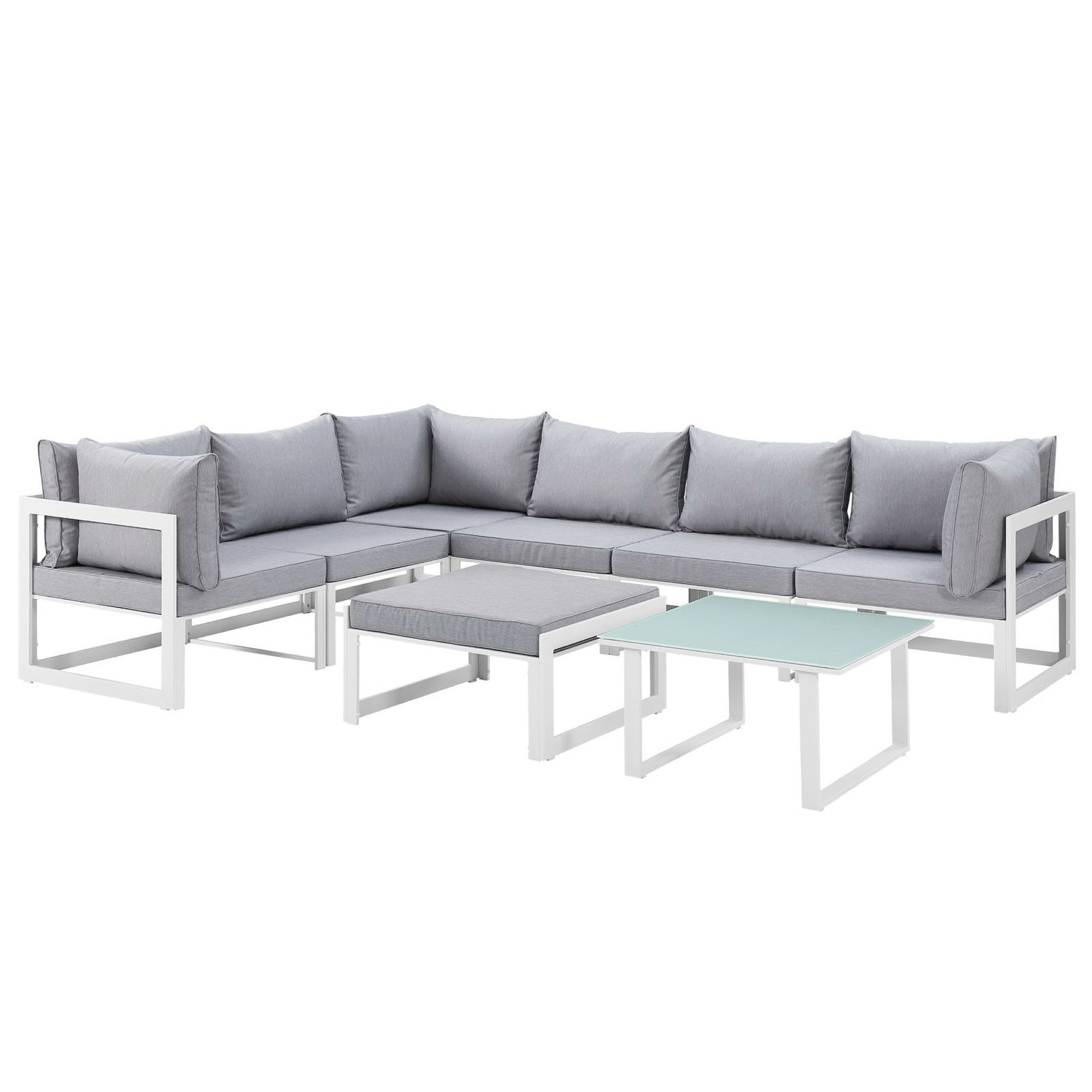 Fortuna 8 Piece Outdoor Patio Sectional Sofa Set - White Gray