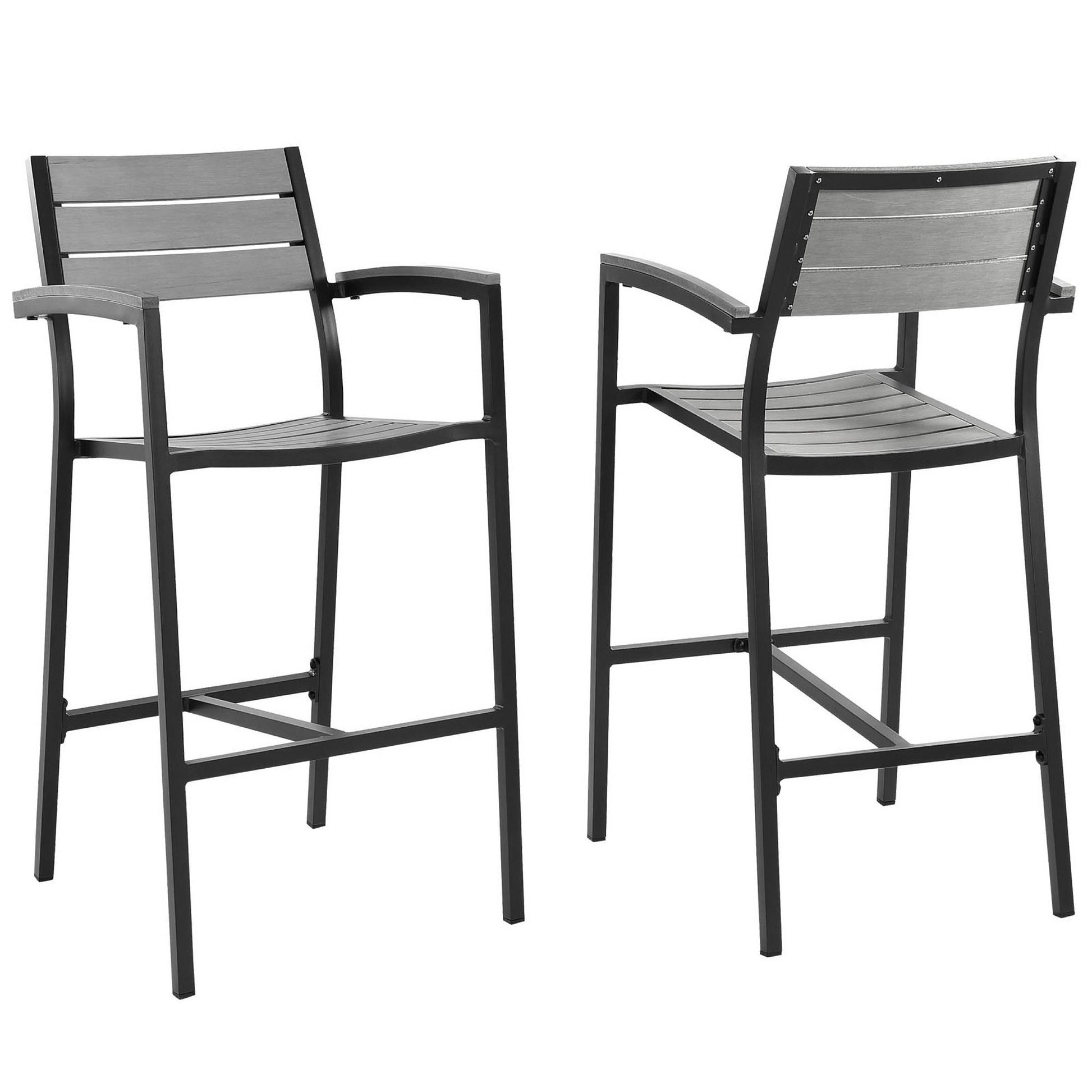 Maine Bar Stool Outdoor Patio Set of 2 - Brown Gray