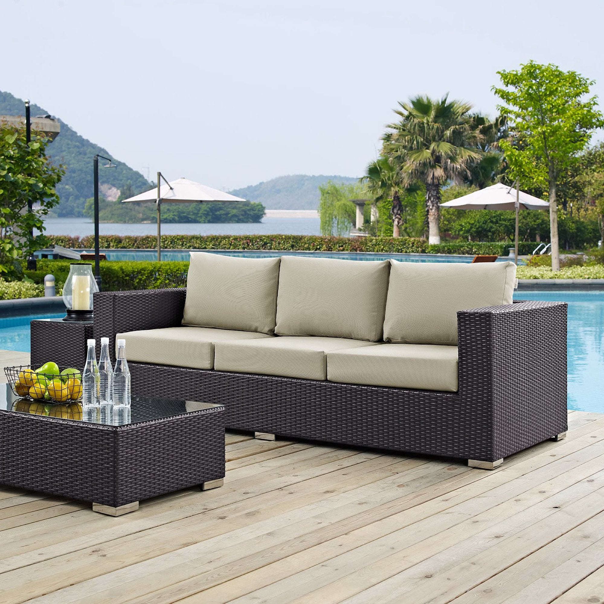 Convene Outdoor Patio Sofa - Espresso Turquoise