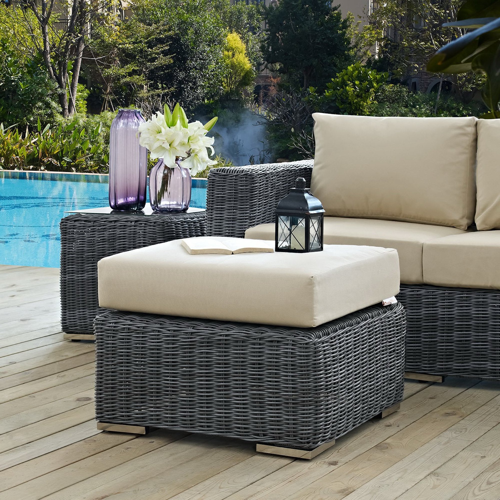 Summon Outdoor Patio Sunbrella® Ottoman - Canvas Red
