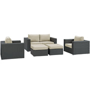 Sojourn 5 Piece Outdoor Patio Sunbrella® Sectional Set - Canvas Antique Beige