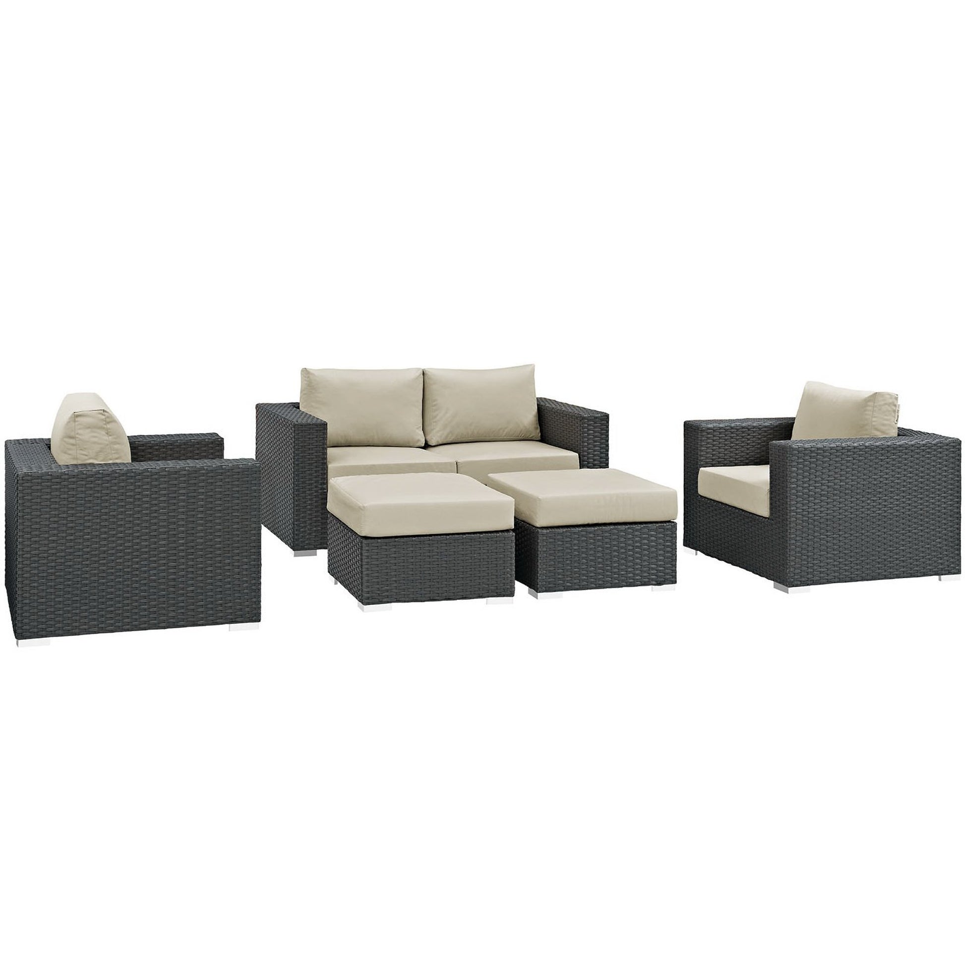 Sojourn 5 Piece Outdoor Patio Sunbrella® Sectional Set - Canvas Antique Beige