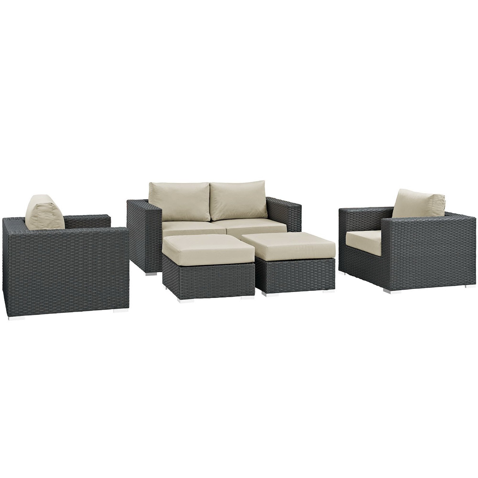 Sojourn 5 Piece Outdoor Patio Sunbrella® Sectional Set - Canvas Antique Beige