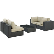 Sojourn 5 Piece Outdoor Sunbrella® Sectional Set - Canvas Antique Beige