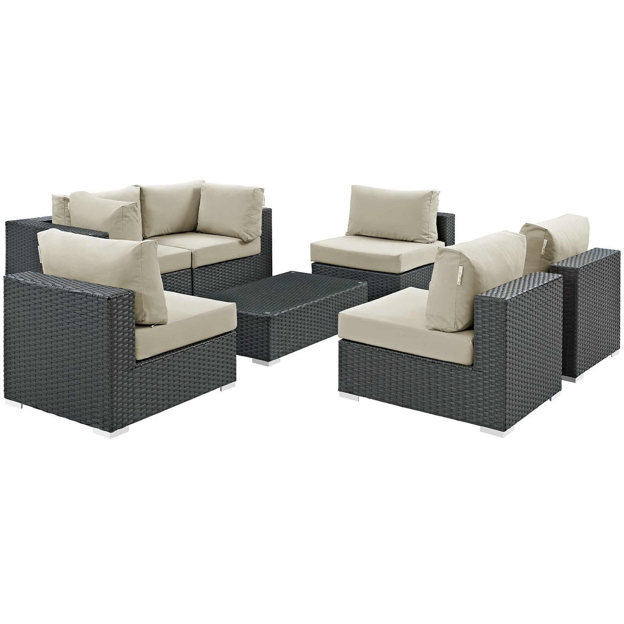 Sojourn 7 Piece Outdoor Sunbrella® Sectional Set - Canvas Antique Beige
