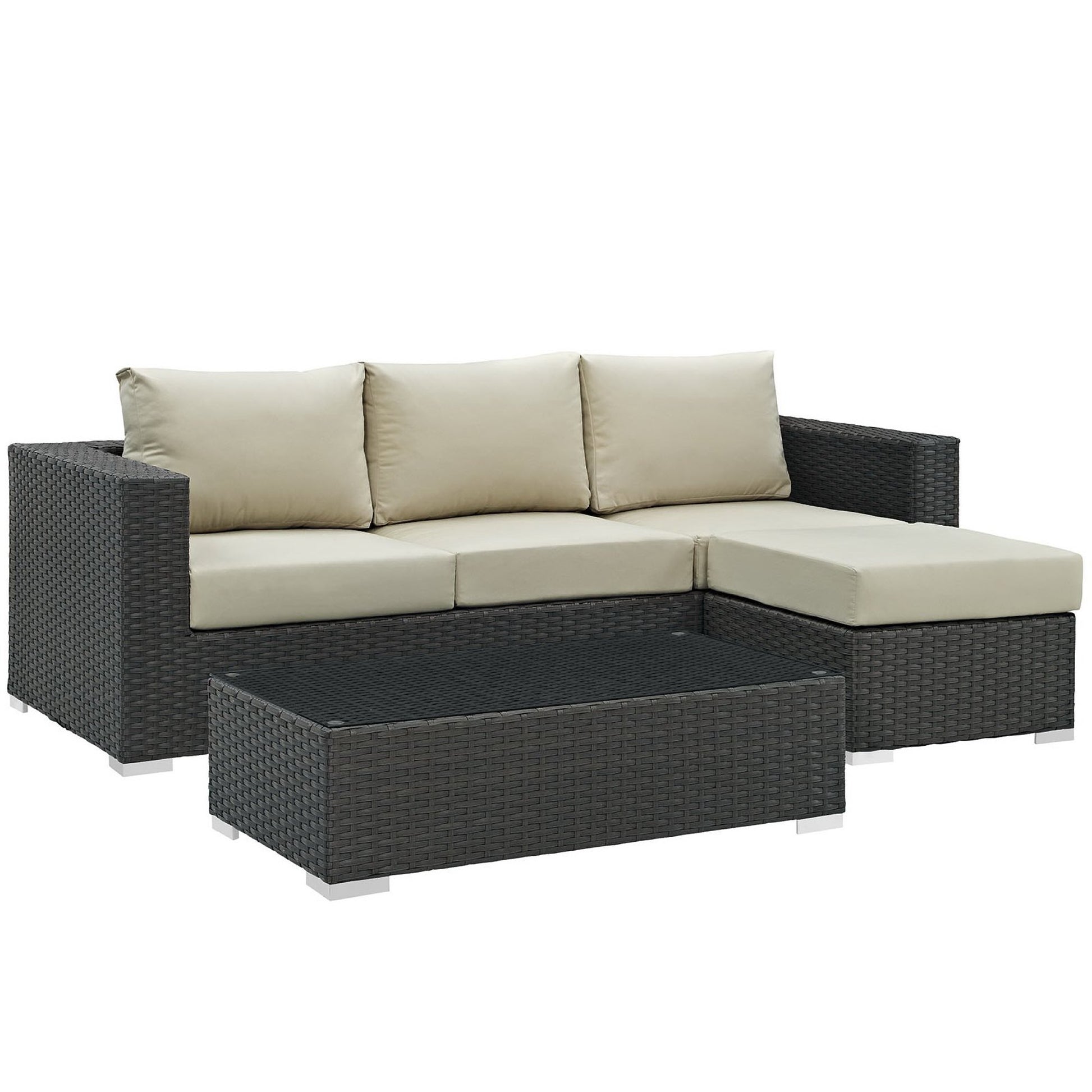 Sojourn 3 Piece Outdoor Sunbrella® Sectional Set - Canvas Antique Beige