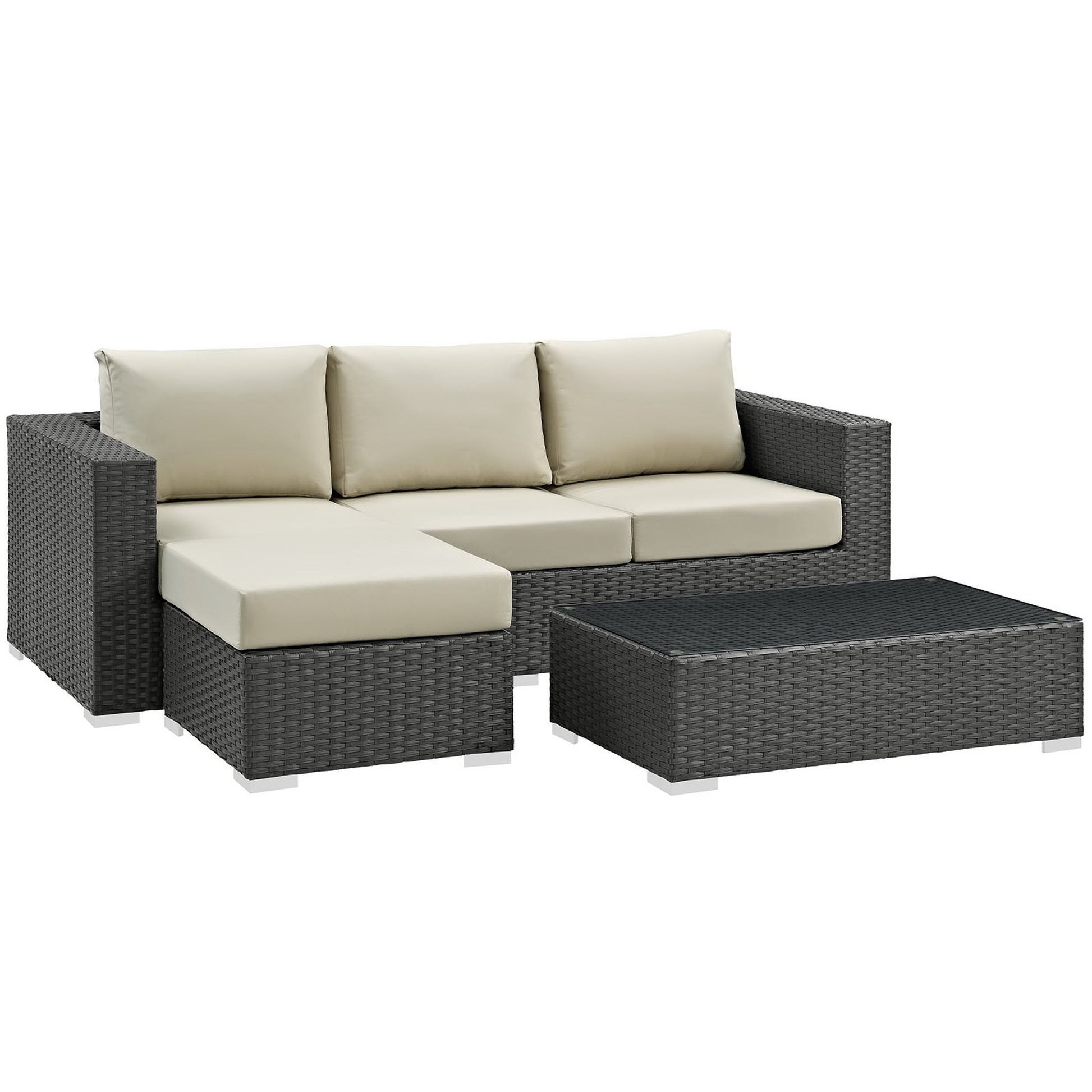 Sojourn 3 Piece Outdoor Sunbrella® Sectional Set - Canvas Gray