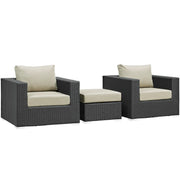 Sojourn 3 Piece Outdoor Patio Sunbrella® Sectional Set - Canvas Antique Beige