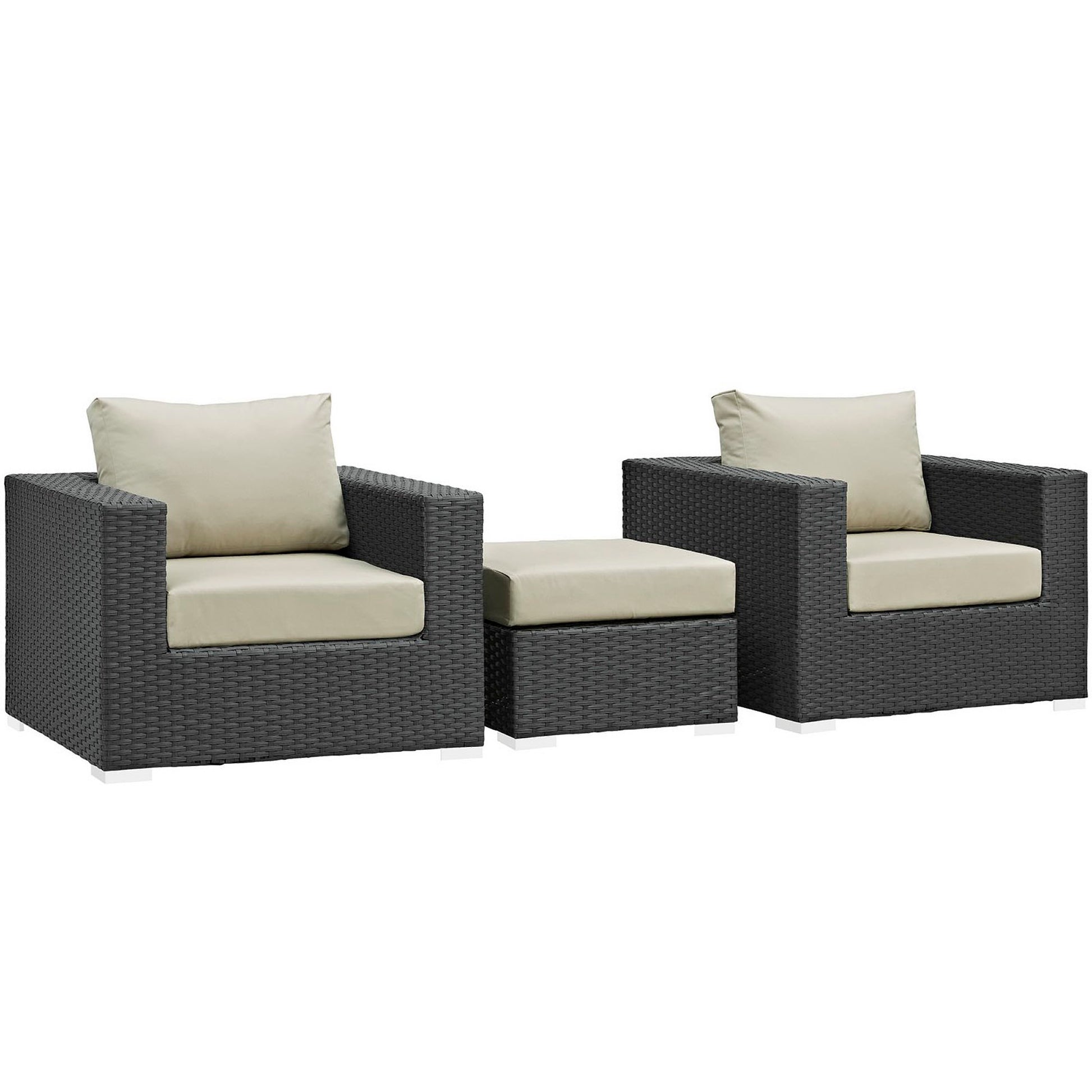 Sojourn 3 Piece Outdoor Patio Sunbrella® Sectional Set - Canvas Antique Beige