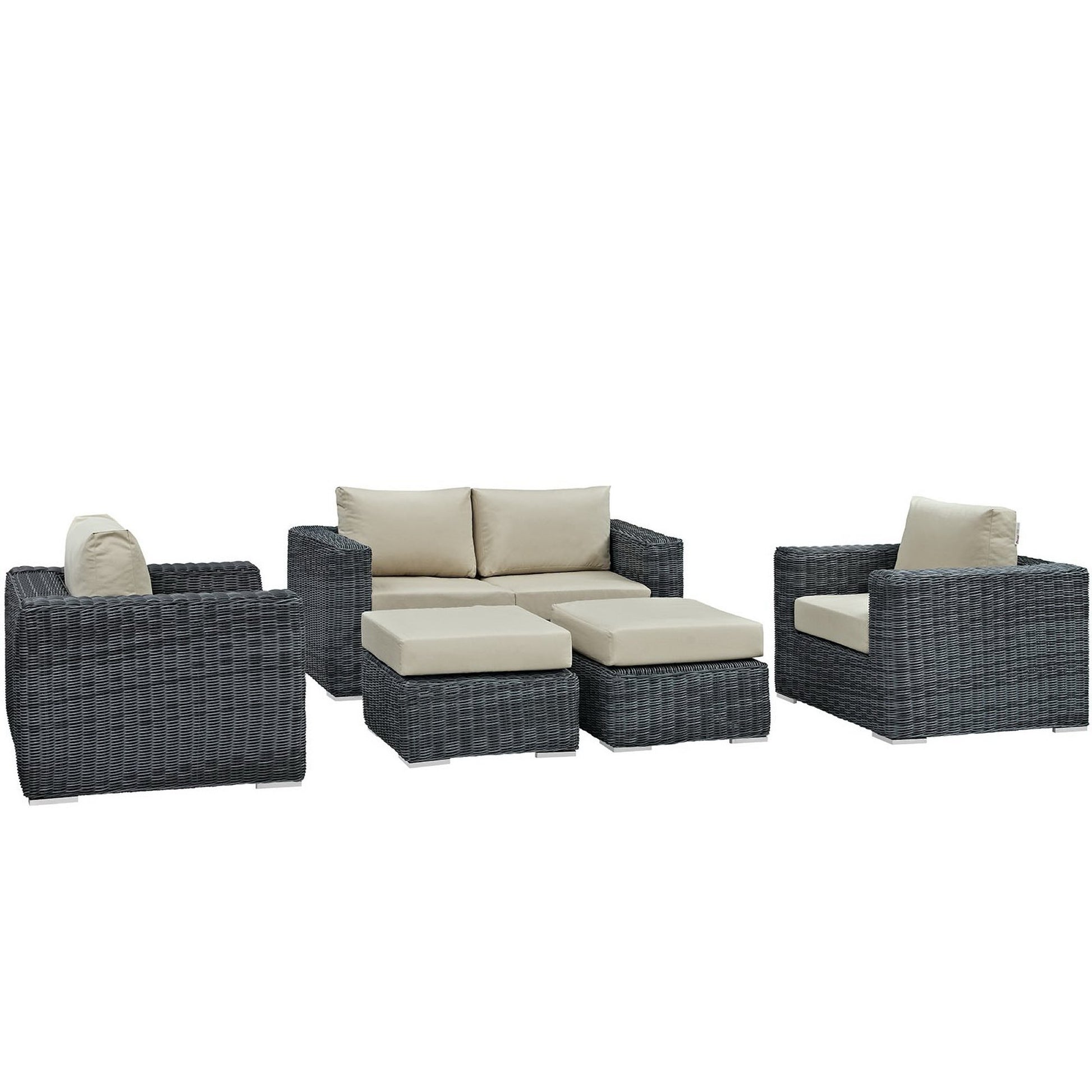 Summon 5 Piece Outdoor Patio Sunbrella® Sectional Set - Canvas Red