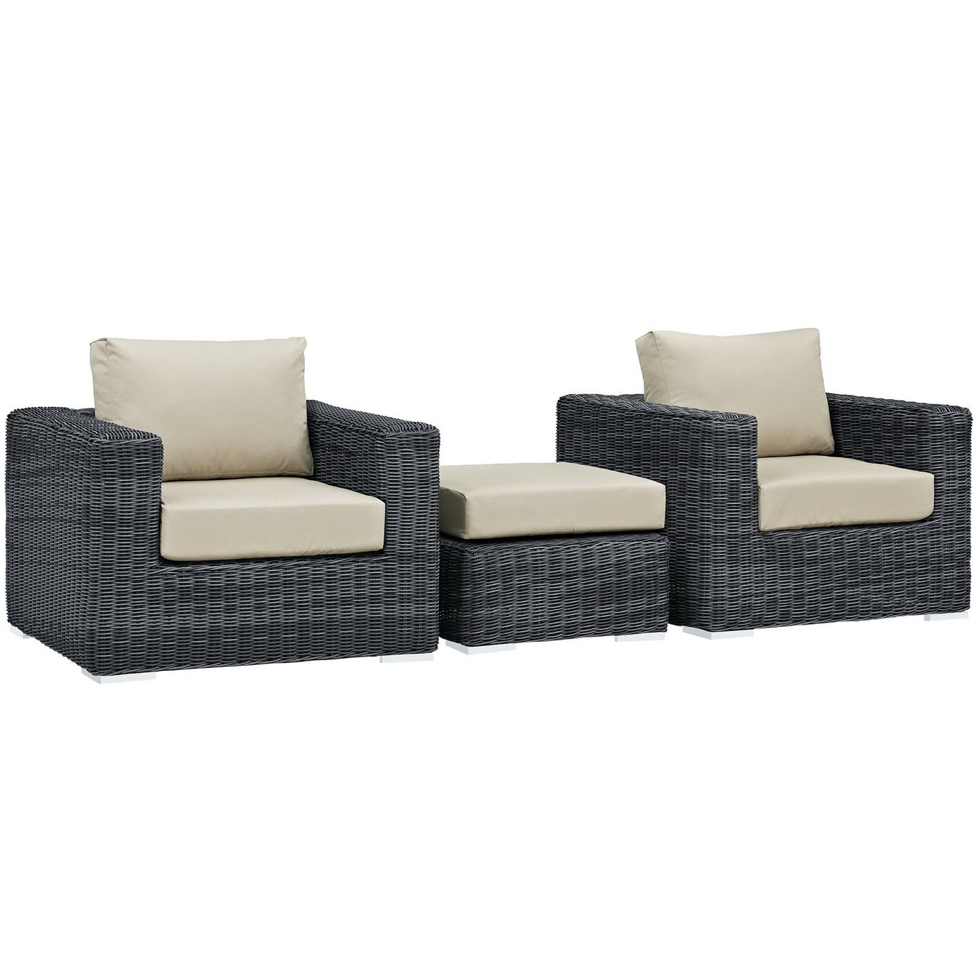 Summon 3 Piece Outdoor Patio Sunbrella® Sectional Set - Canvas Antique Beige