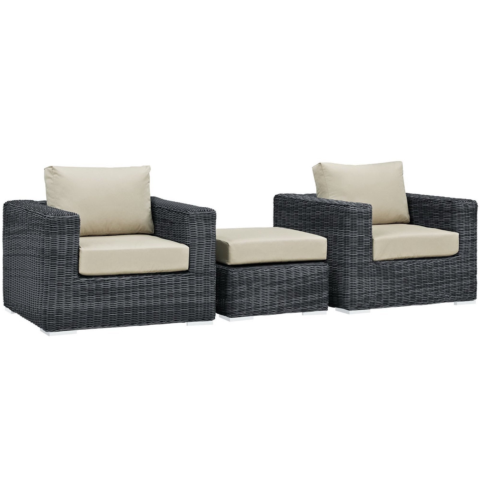Summon 3 Piece Outdoor Patio Sunbrella® Sectional Set - Canvas Antique Beige