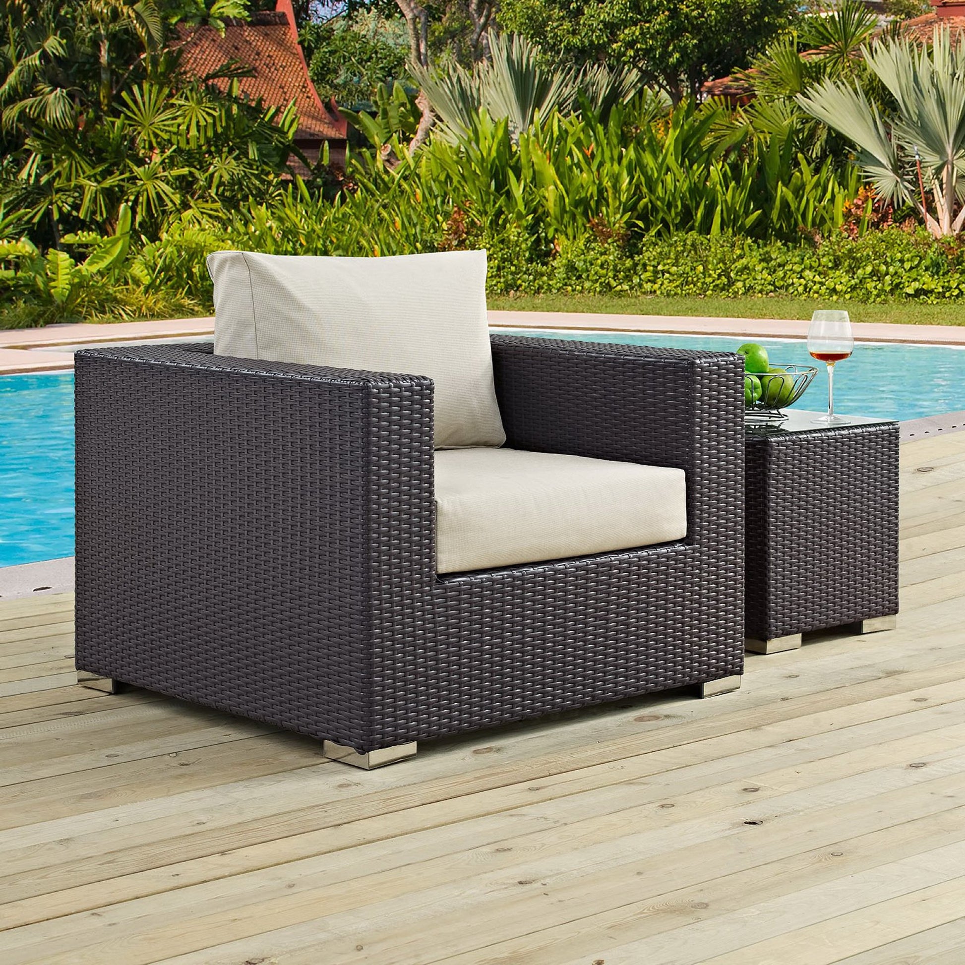 Convene Outdoor Patio Armchair - Espresso Turquoise