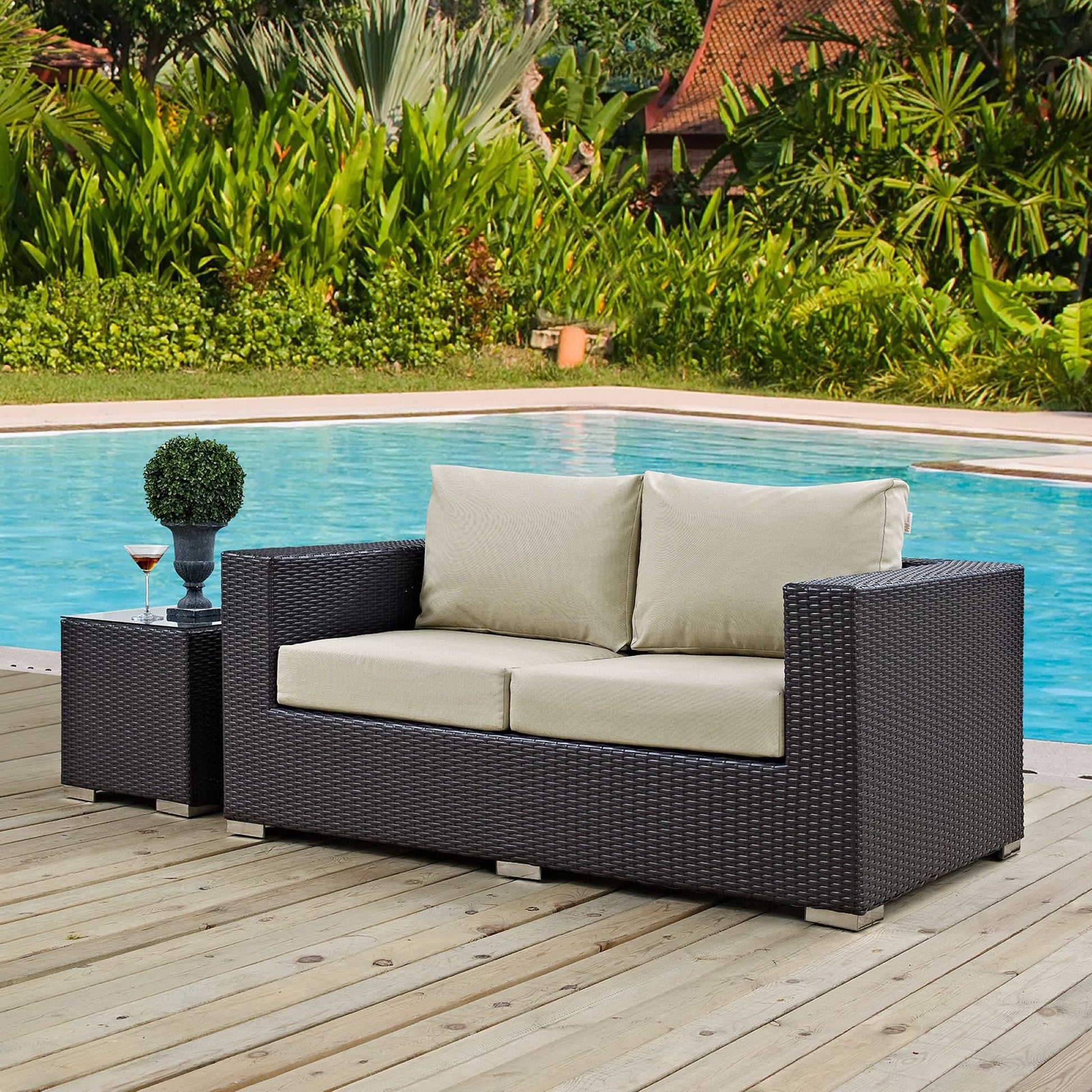Convene Outdoor Patio Loveseat - Espresso Turquoise