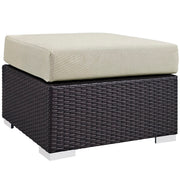 Convene Outdoor Patio Fabric Square Ottoman - Espresso Beige