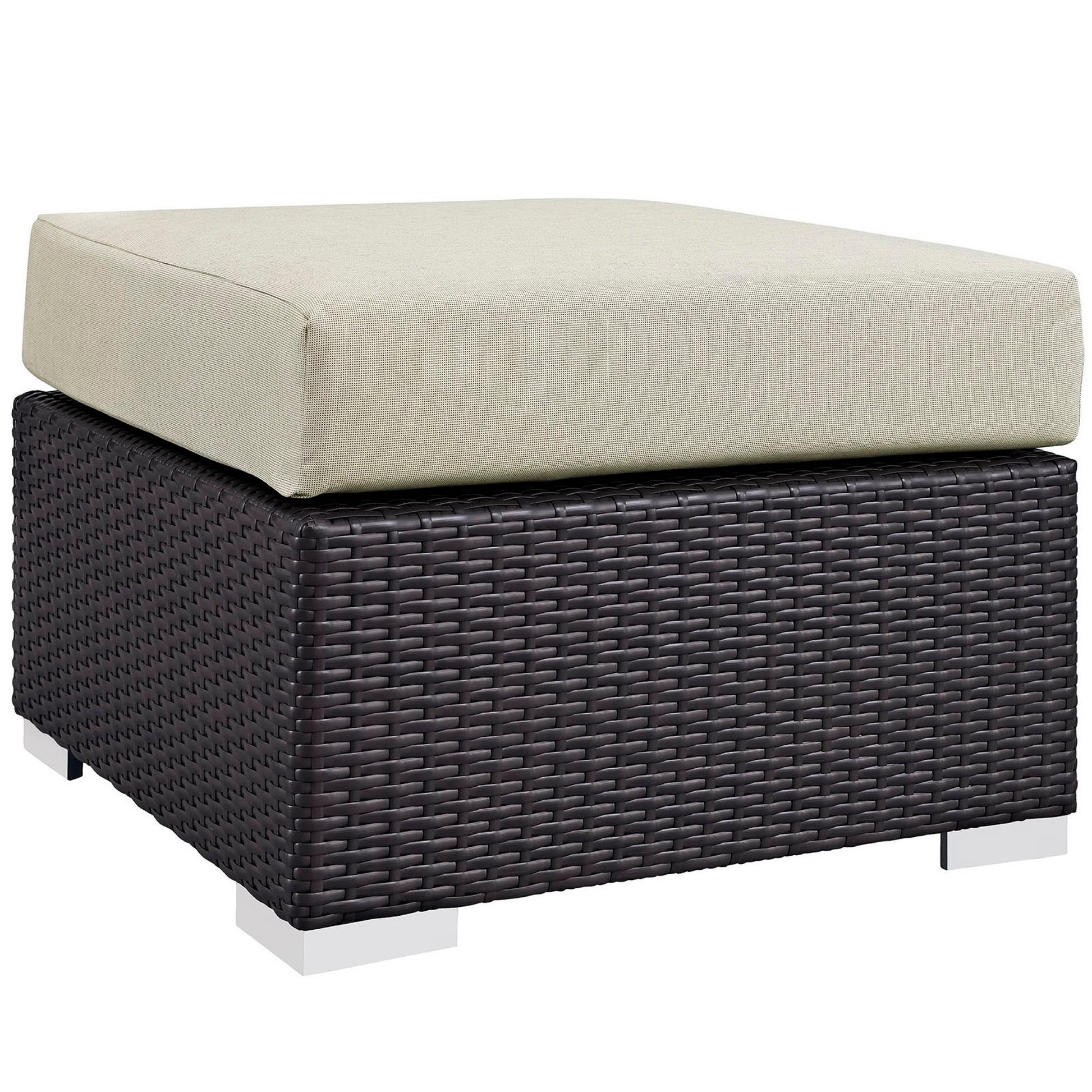 Convene Outdoor Patio Fabric Square Ottoman - Espresso Beige